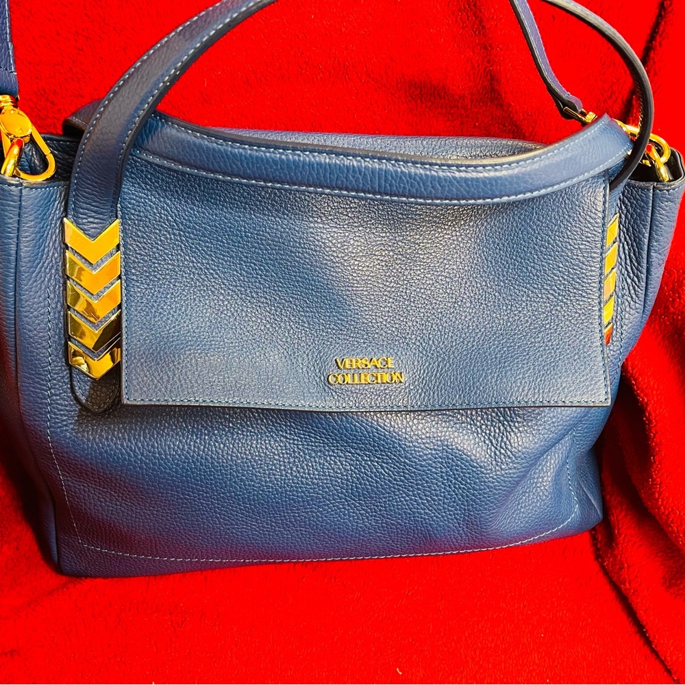 Versace Collection Blue Leather Shoulder Bag - Picture 3 of 8